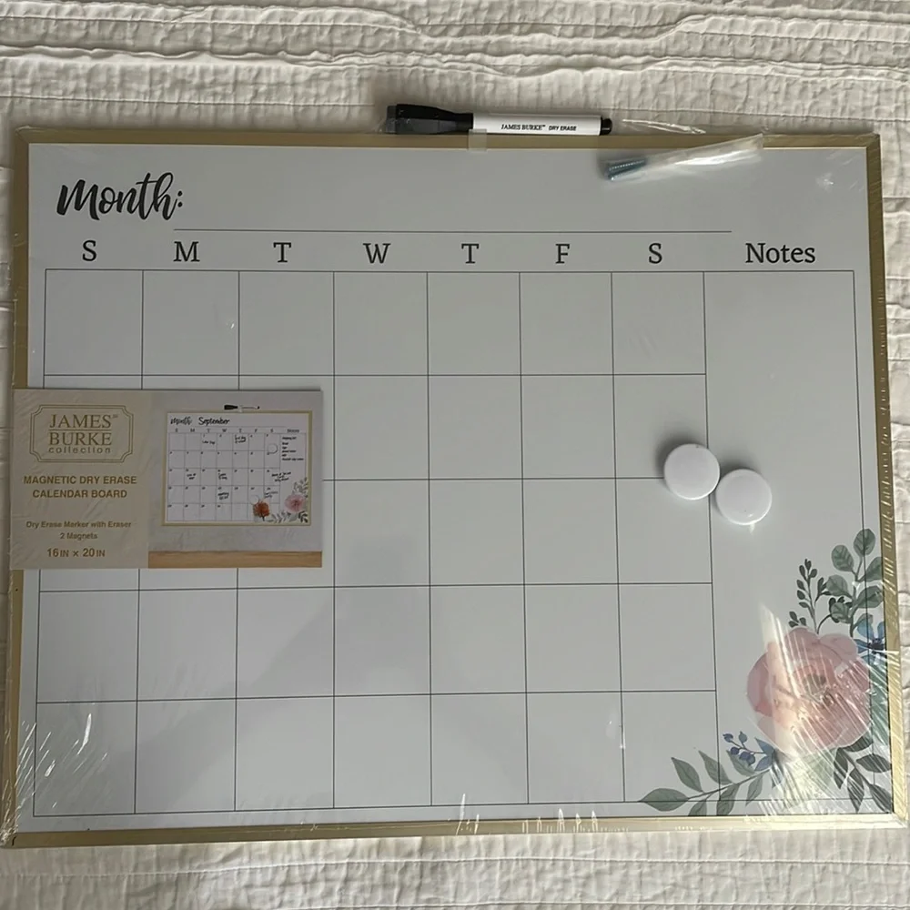 Magnetic Dry Erase Calendar Board - Gold Frame